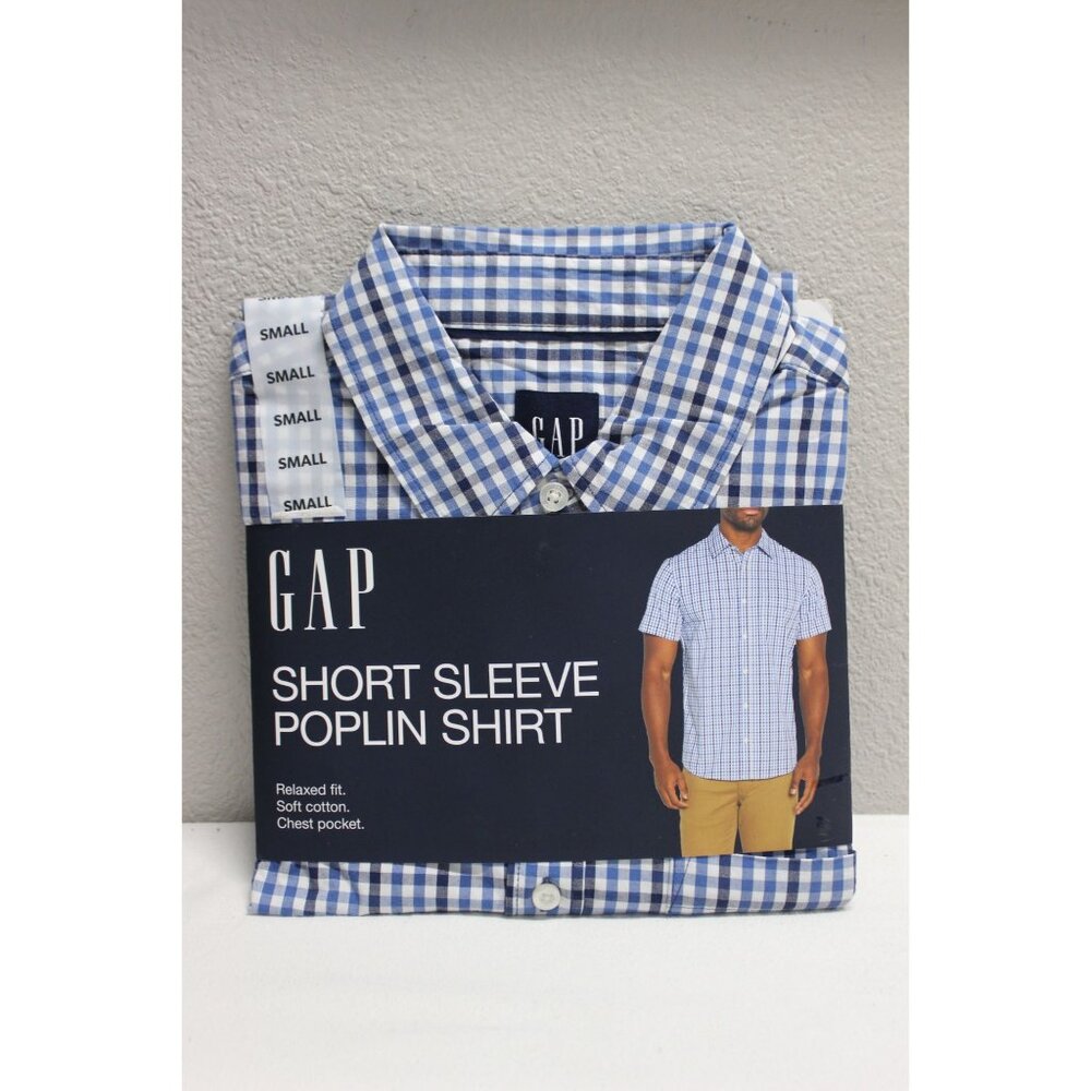 Gap men's cotton blend relaxed fit plaid short sleeve‎ poplin shirt S
